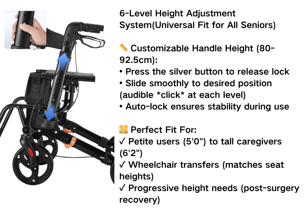 Foldable 4-Wheel Mobility Rollator - Lightweight Aluminum with Seat - ECE