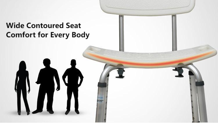 Elderly Shower Stool w/ Backrest - 300lbs, Non-Slip & Adjustable Bath Seat - ECE