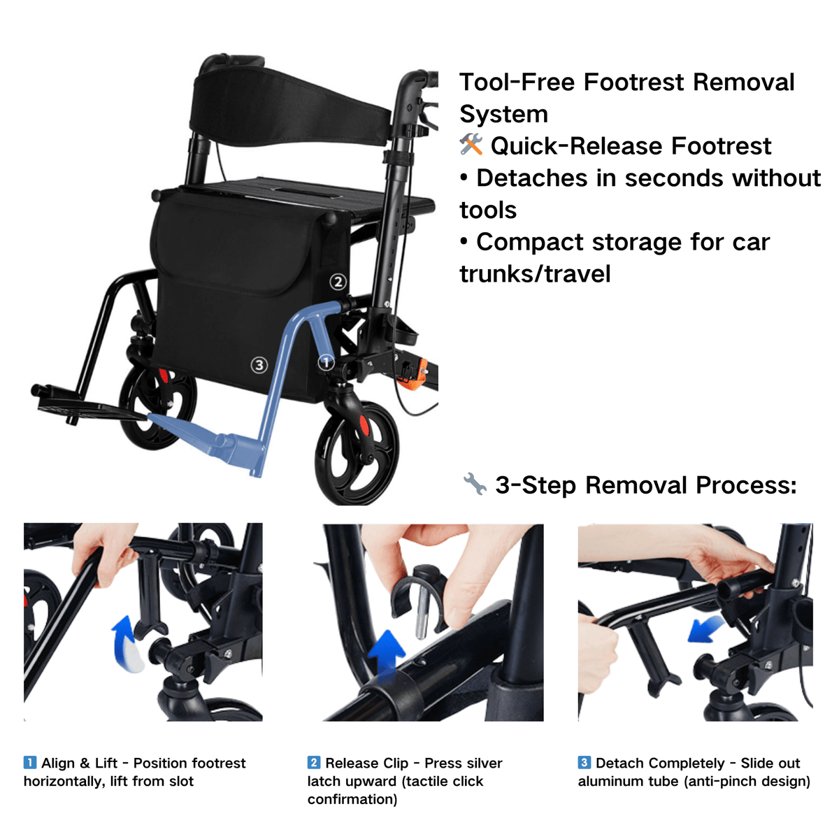 Foldable 4-Wheel Mobility Rollator - Lightweight Aluminum with Seat - ECE
