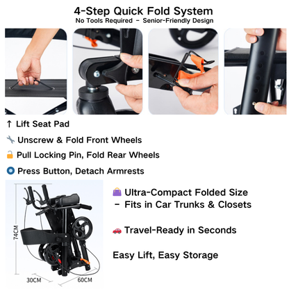 Multi-Functional Walker with Seat, Armrests & Brakes for Elderly Mobility - ECE 