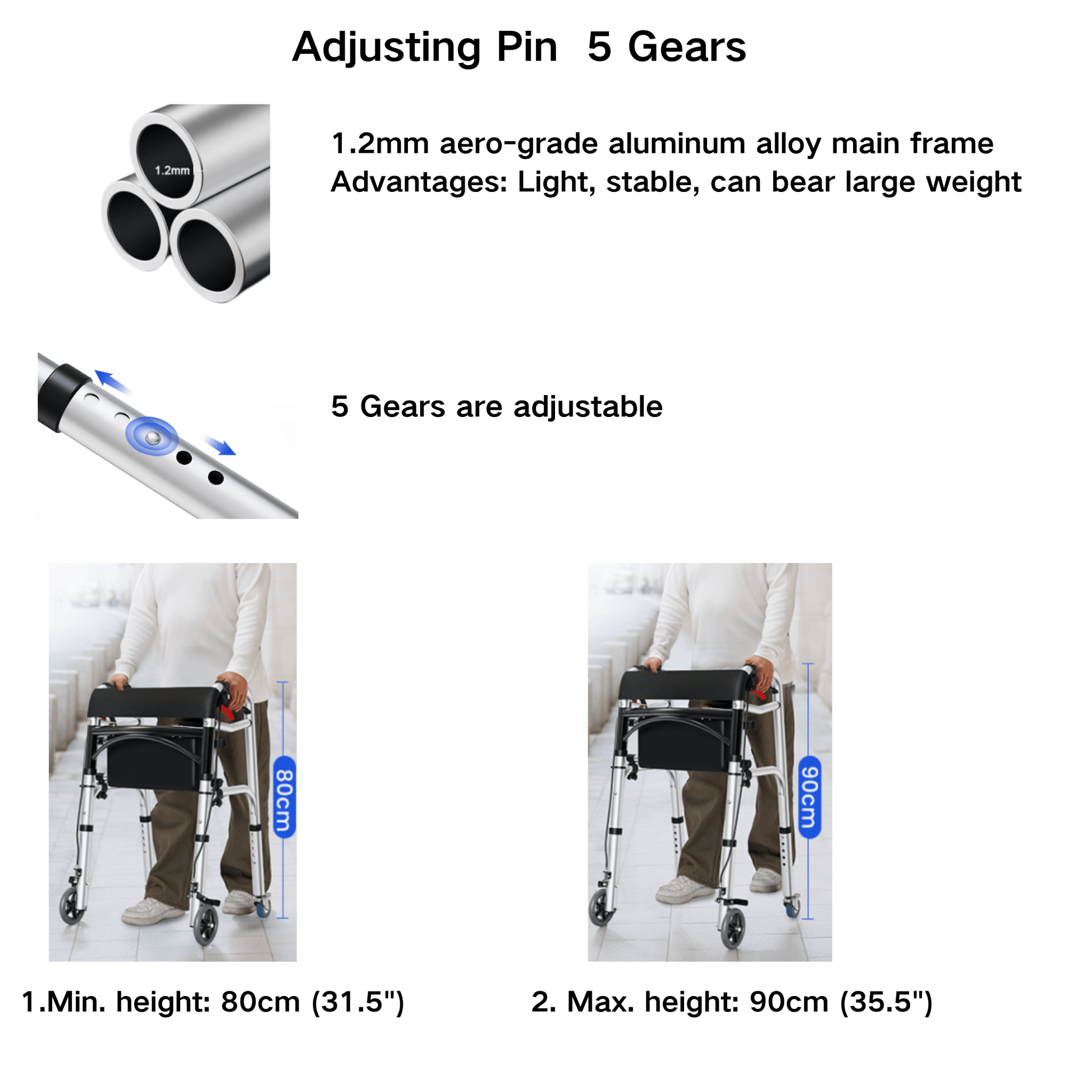 Foldable 4-Wheel Rollator - 100kg Capacity | Lightweight Aluminum - ECE 