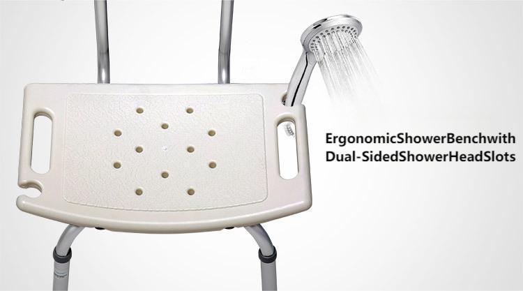 Elderly Shower Stool w/ Backrest - 300lbs, Non-Slip & Adjustable Bath Seat - ECE 