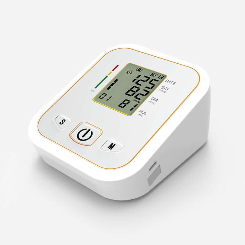 KWL-B04 digital blood pressure monitor side view showing compact design for elderly home use