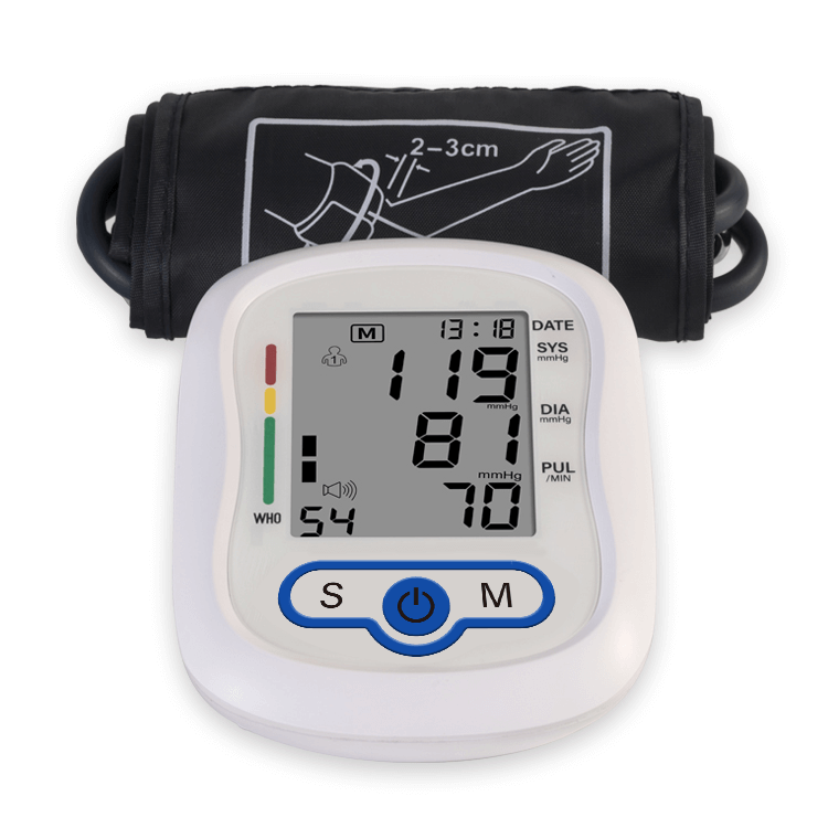 KWL-B06 digital blood pressure monitor with voice guidance for seniors showing large backlit LCD display