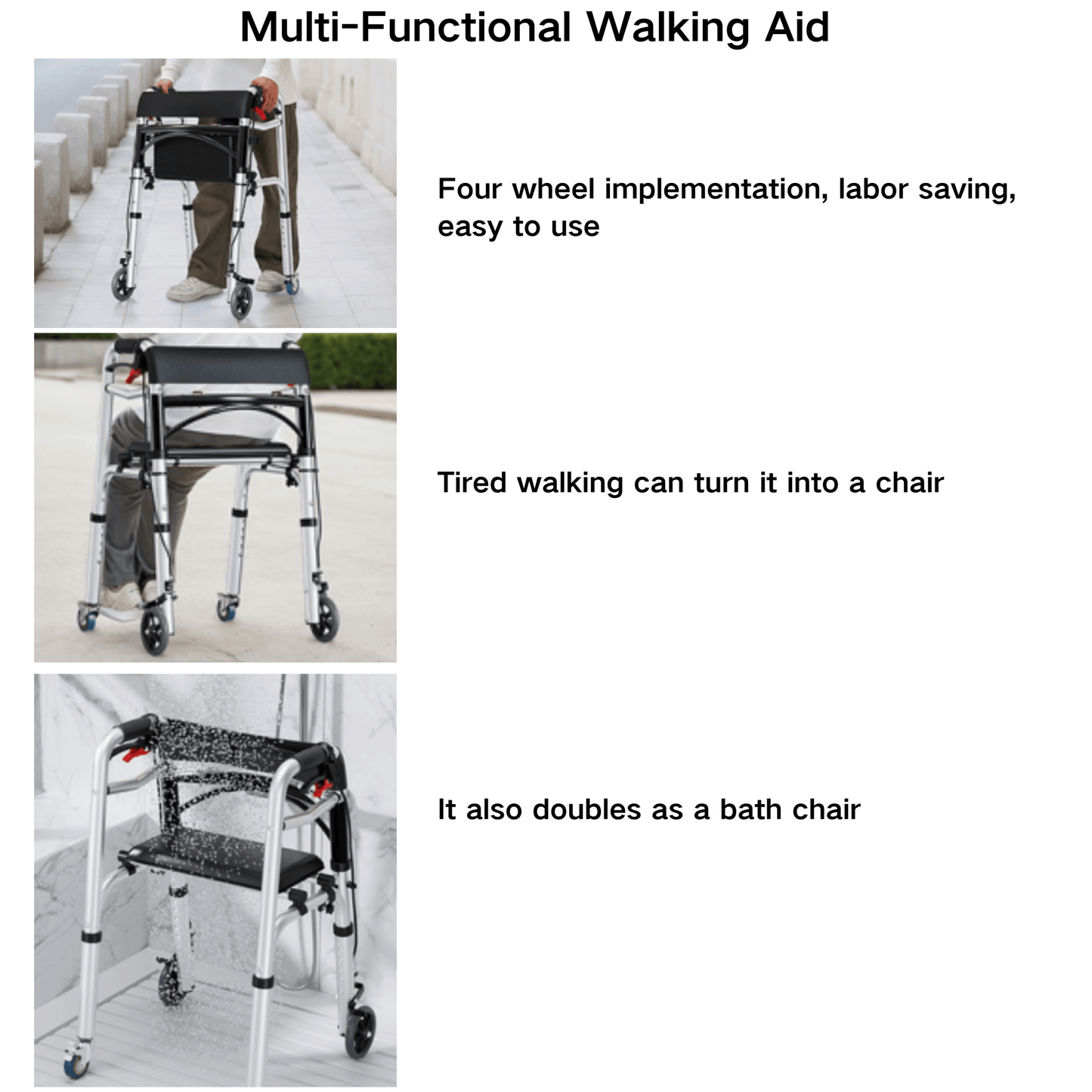 Foldable 4-Wheel Rollator - 100kg Capacity | Lightweight Aluminum - ECE 