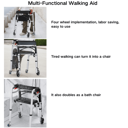 Foldable 4-Wheel Rollator - 100kg Capacity | Lightweight Aluminum - ECE 