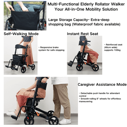 Foldable 4-Wheel Mobility Rollator - Lightweight Aluminum with Seat - ECE 
