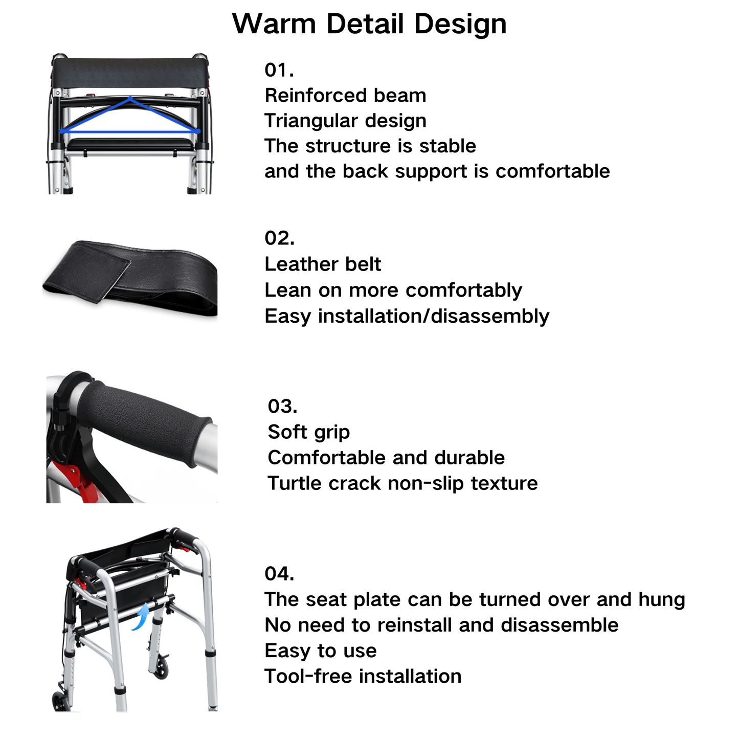 Foldable 4-Wheel Rollator - 100kg Capacity | Lightweight Aluminum - ECE 