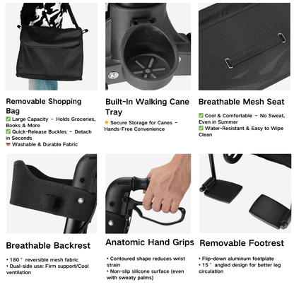 Foldable 4-Wheel Mobility Rollator - Lightweight Aluminum with Seat - ECE 