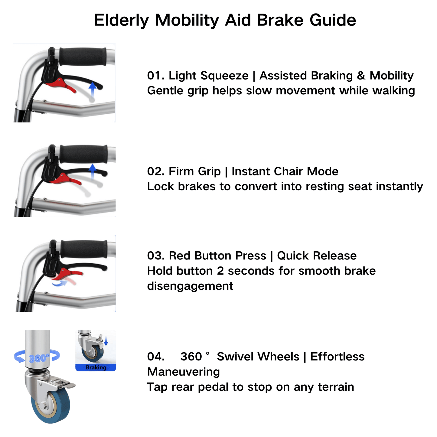 Foldable 4-Wheel Rollator - 100kg Capacity | Lightweight Aluminum - ECE 