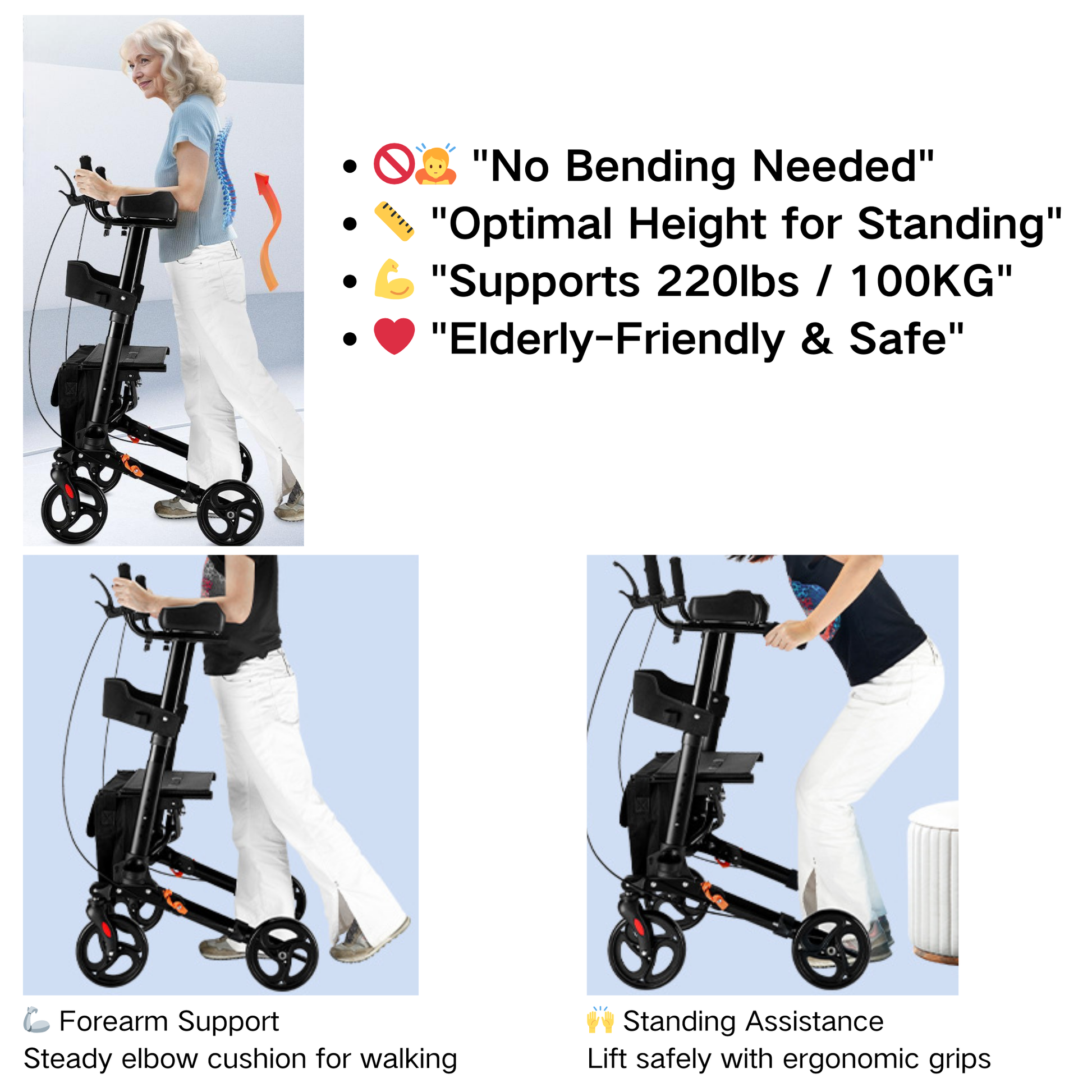 Multi-Functional Walker with Seat, Armrests & Brakes for Elderly Mobility - ECE 