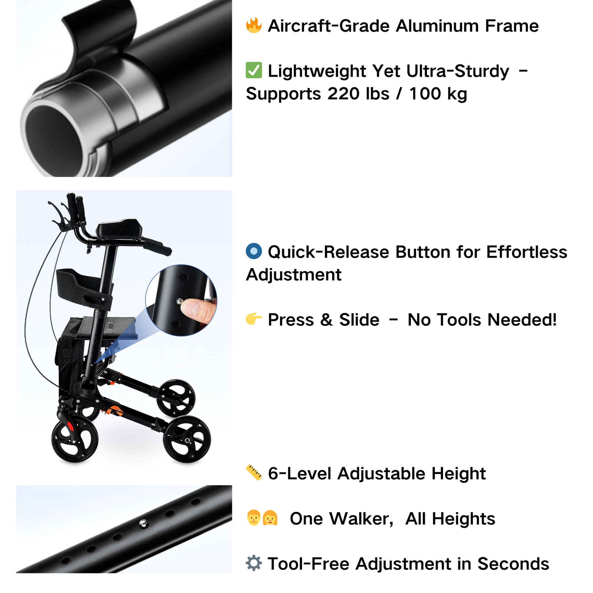 Multi-Functional Walker with Seat, Armrests & Brakes for Elderly Mobility - ECE 