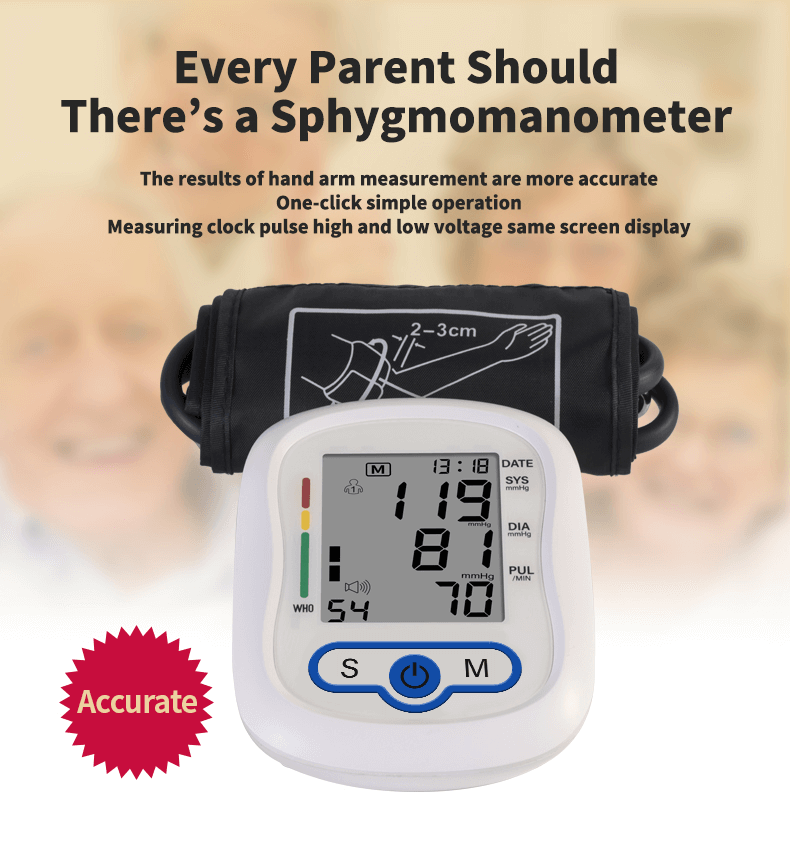 Senior using KWL-B06 BP monitor with simple one-touch operation button