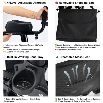 Multi-Functional Walker with Seat, Armrests & Brakes for Elderly Mobility - ECE 